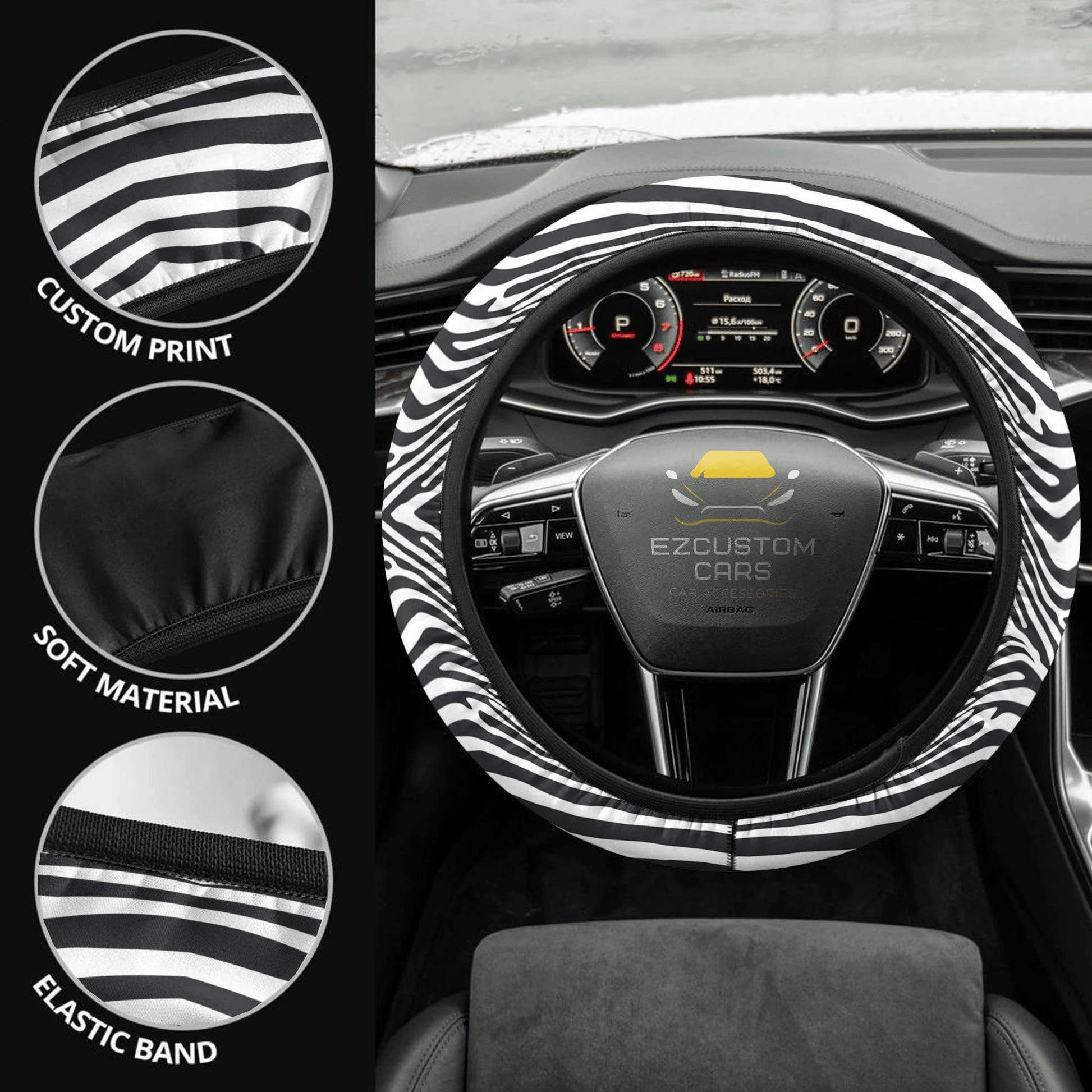 Zebra Skin Anime Steering Wheel Cover Custom Animal Car Accessories