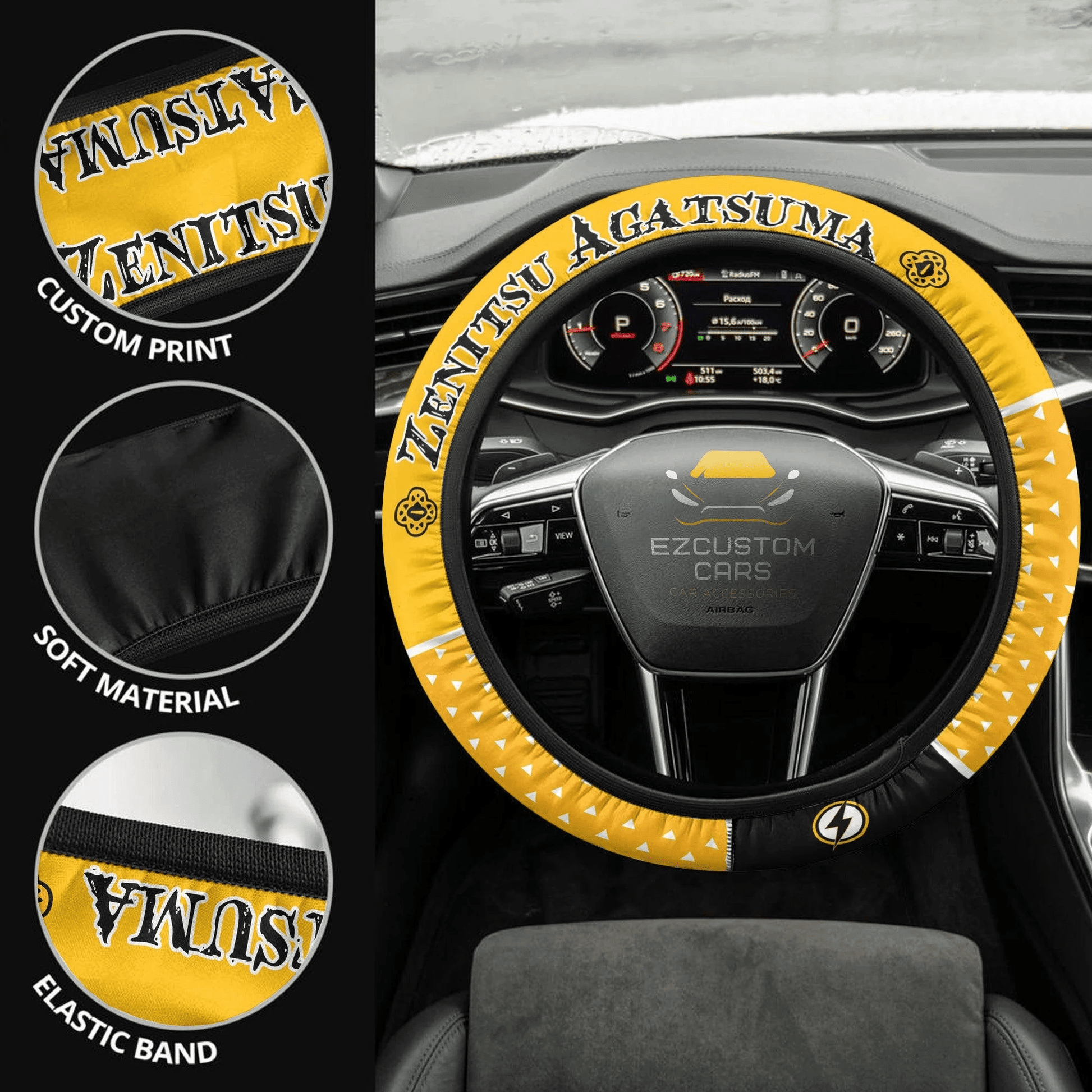 Zenitsu Agatsuma Anime Steering Wheel Cover Custom Anime Demon Slayer Car Accessories