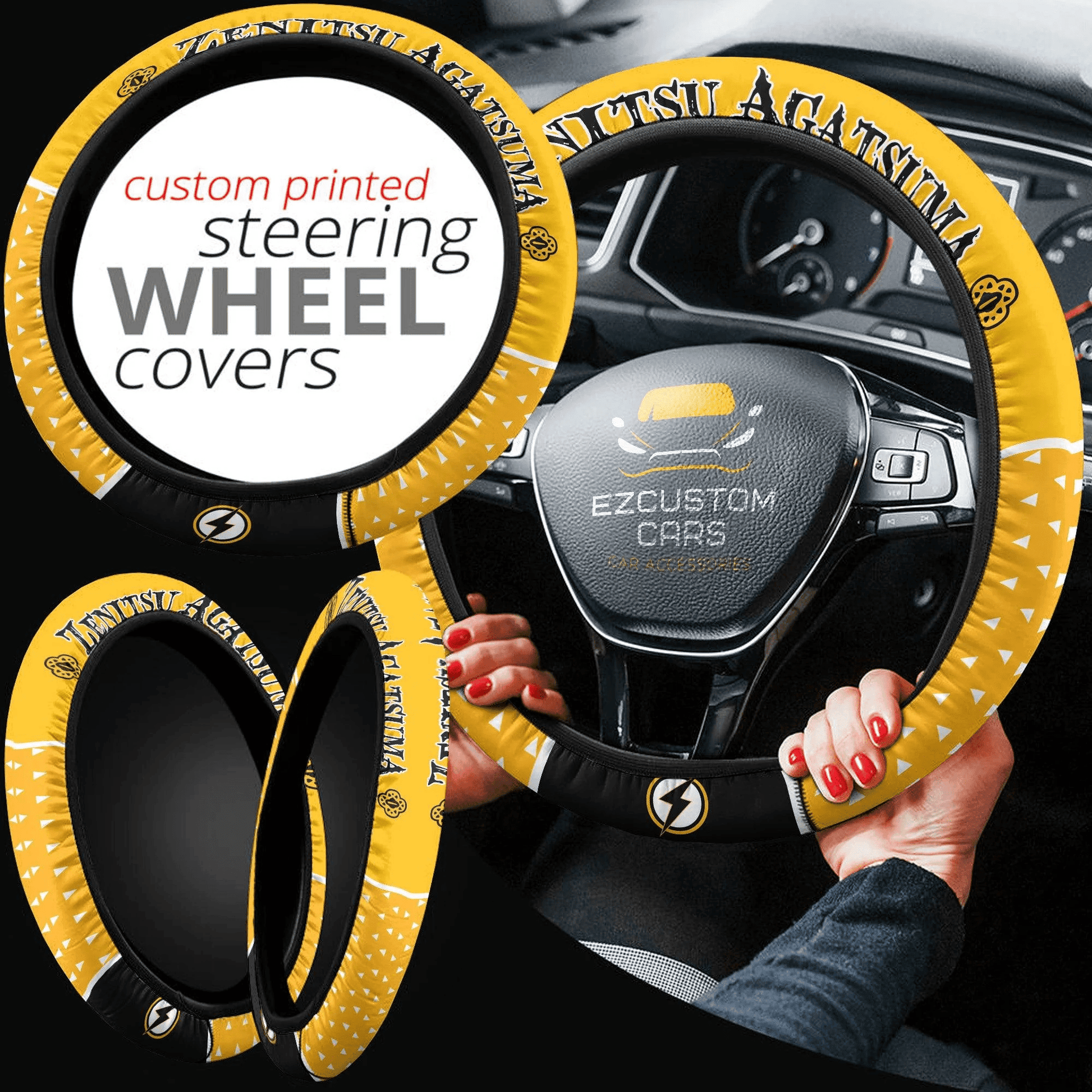 Zenitsu Agatsuma Anime Steering Wheel Cover Custom Anime Demon Slayer Car Accessories