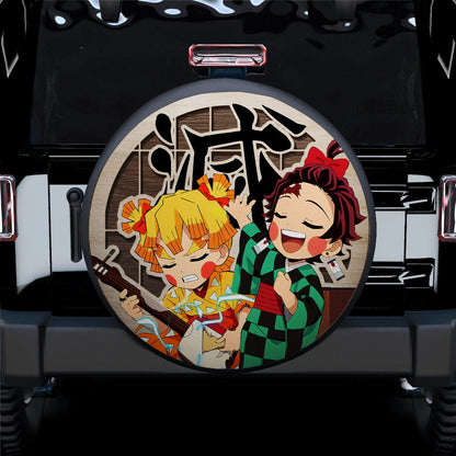Zenitsu And Tanjiro Demon Slayer Wood Jeep Car Spare Tire Cover