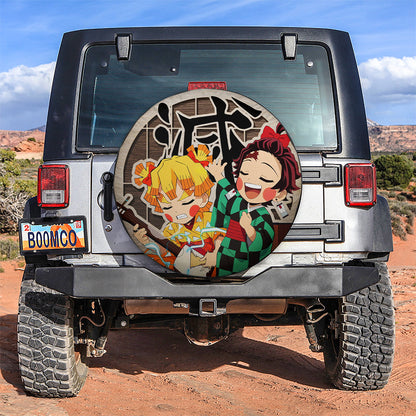 Zenitsu And Tanjiro Demon Slayer Wood Jeep Car Spare Tire Cover