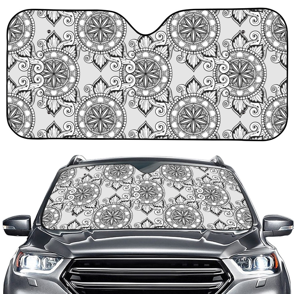 Zentangle Floral Pattern Print Car Windshield Sun Shade