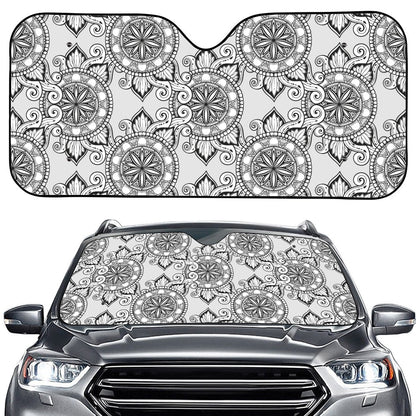 Zentangle Floral Pattern Print Car Windshield Sun Shade