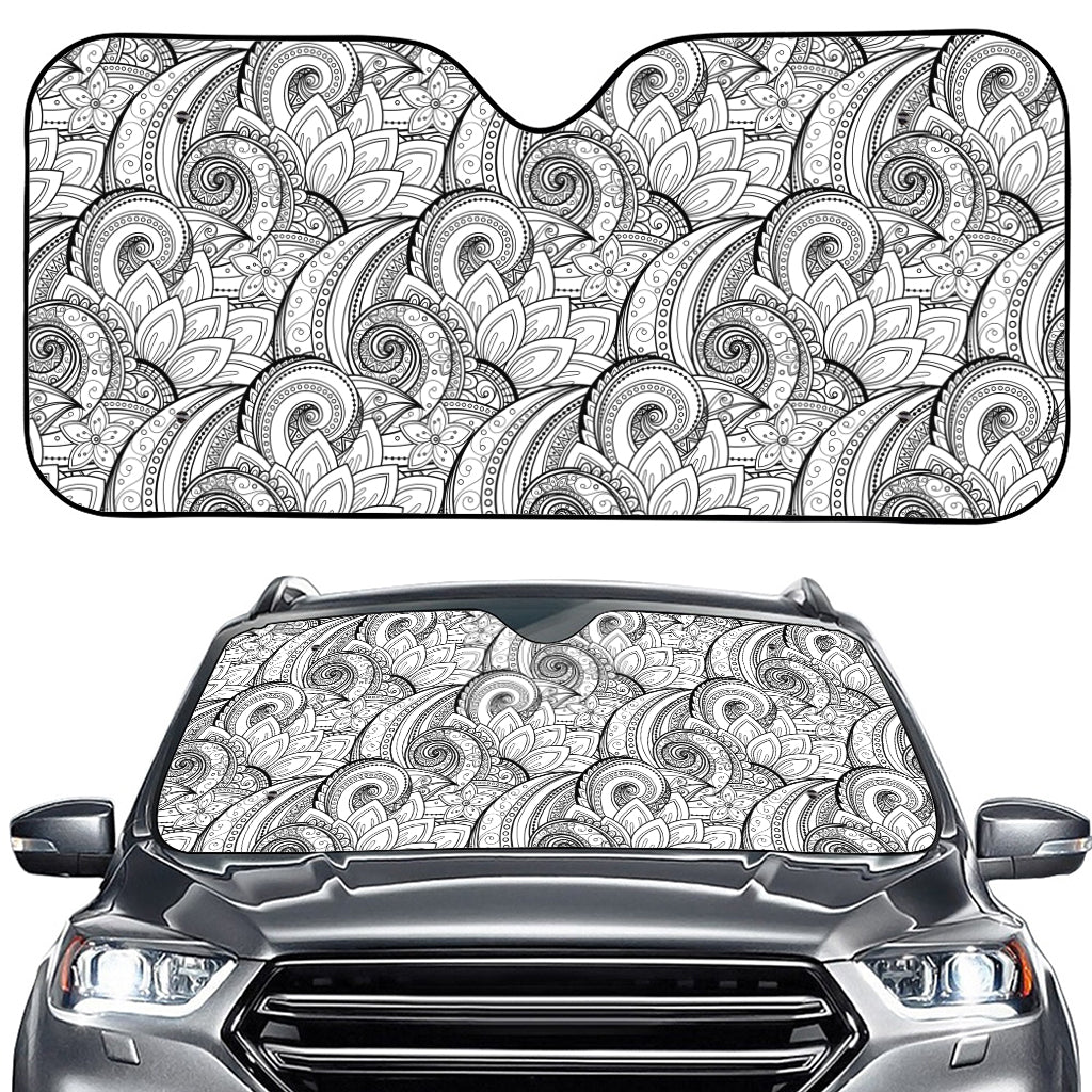Zentangle Flower Pattern Print Car Windshield Sun Shade