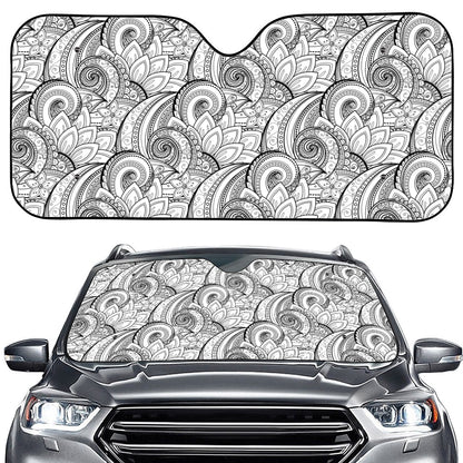 Zentangle Flower Pattern Print Car Windshield Sun Shade