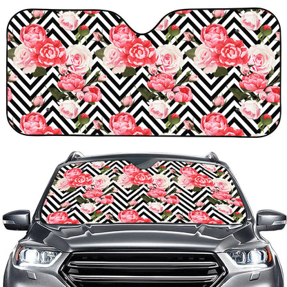 Zigzag Peony And Rose Pattern Print Car Windshield Sun Shade