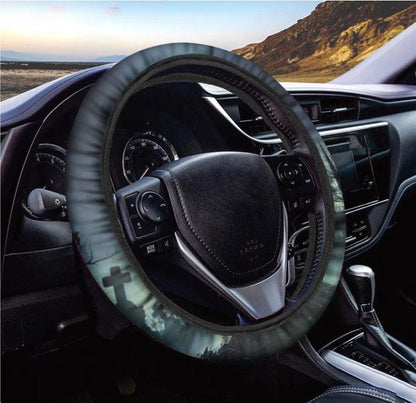Zombie Hand Rising From Grave Print Car Steering Wheel Cover