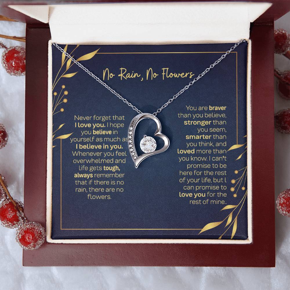 Daughter Necklace - No Rain No Flowers, The Perfect Gift For Daughter From Dad