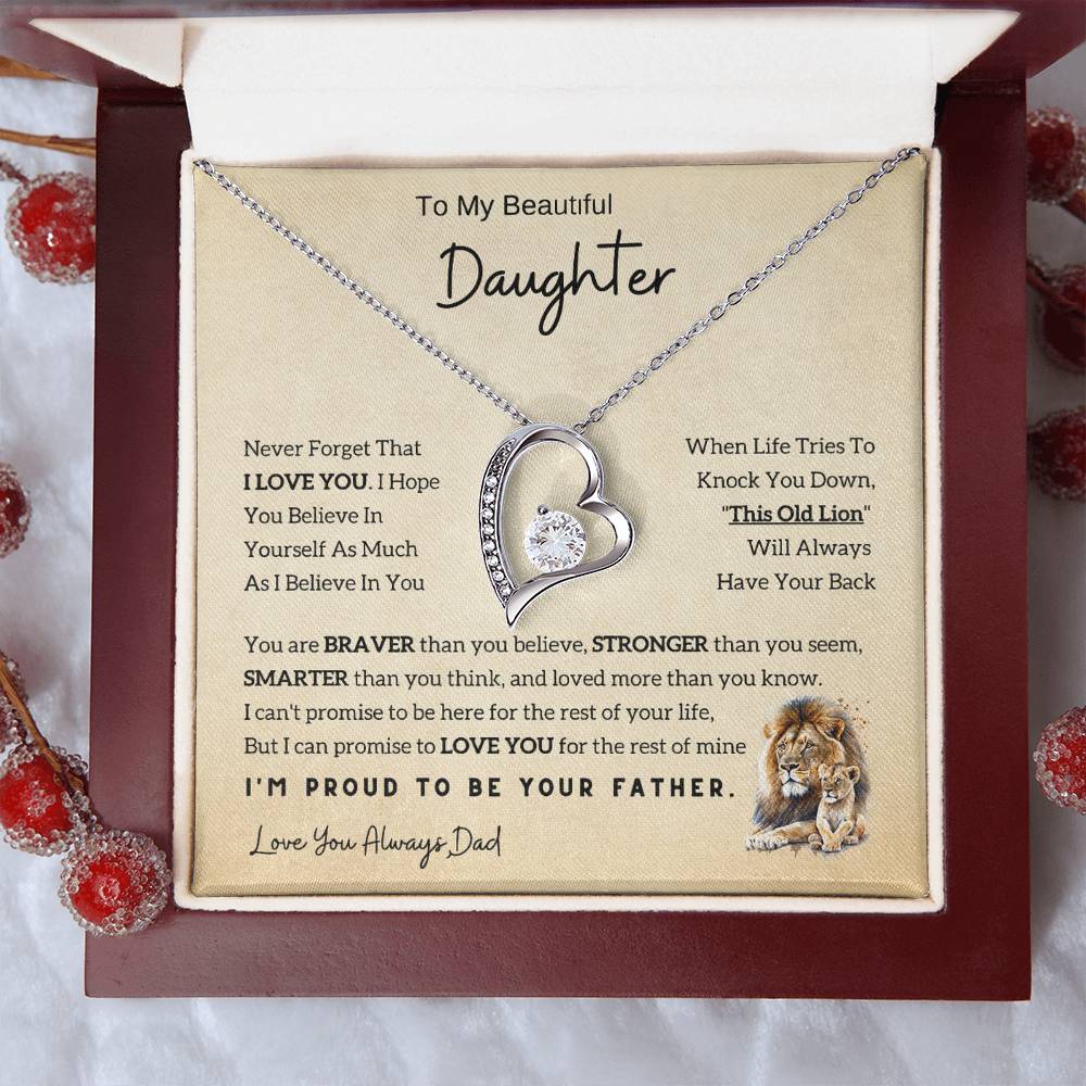 Lion Daughter Necklace - Heartfelt Gift From Dad with Inspirational Message