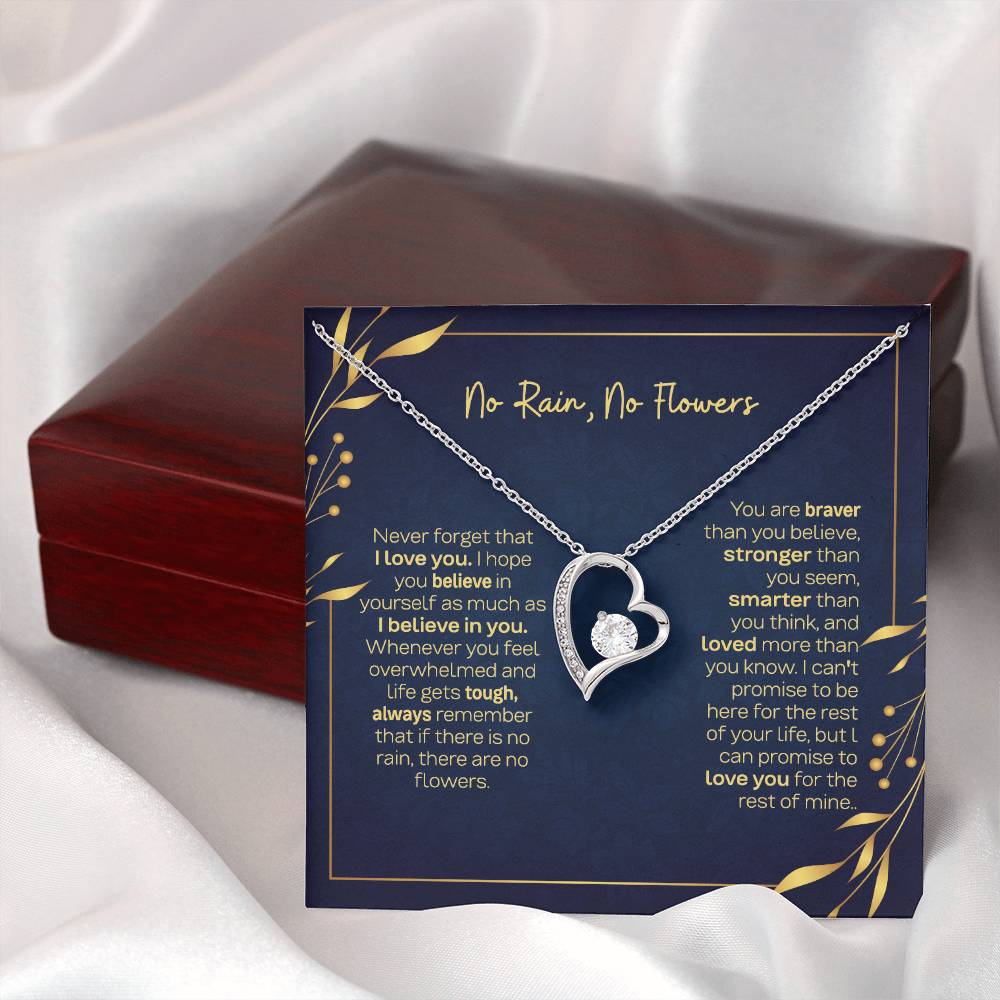 Daughter Necklace - No Rain No Flowers, The Perfect Gift For Daughter From Dad