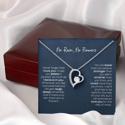 Gift for Daughter - Empowering 'No Rain No Flowers' Necklace