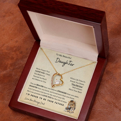 Lion Daughter Necklace - Heartfelt Gift From Dad with Inspirational Message