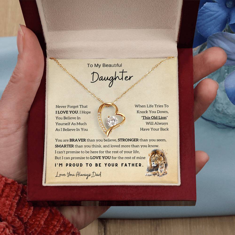 Lion Daughter Necklace - Heartfelt Gift From Dad with Inspirational Message