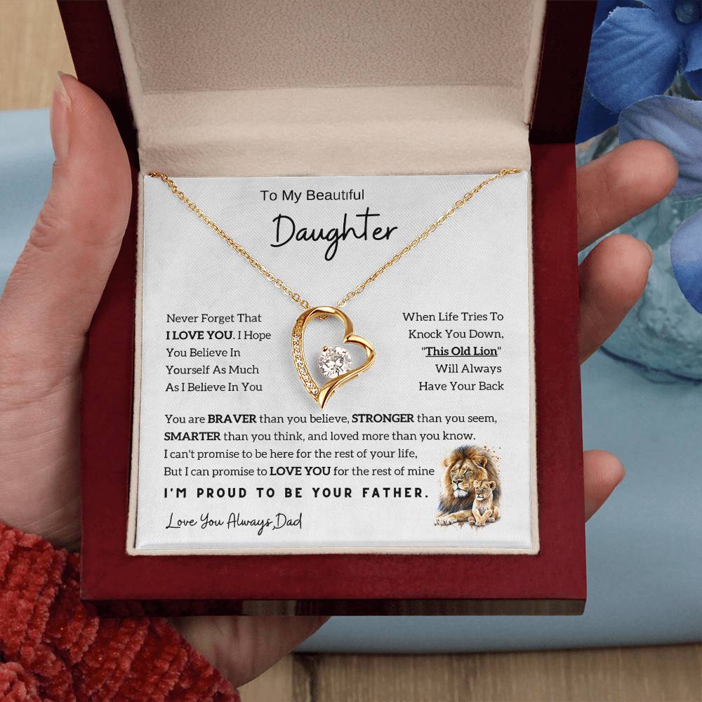 Gift For Daughter From Dad - To My Daughter Lion Necklace with Love