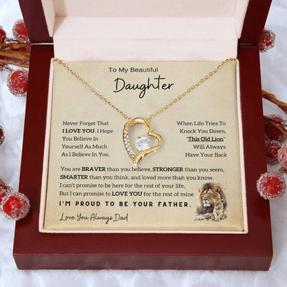 Lion Daughter Necklace - Heartfelt Gift From Dad with Inspirational Message