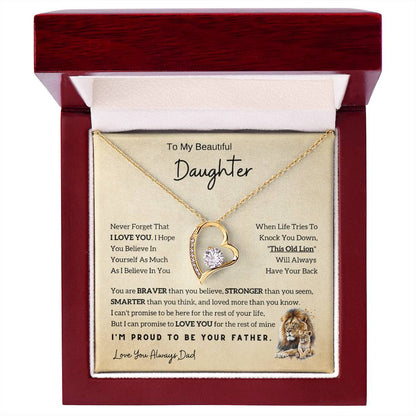 Lion Daughter Necklace - Heartfelt Gift From Dad with Inspirational Message