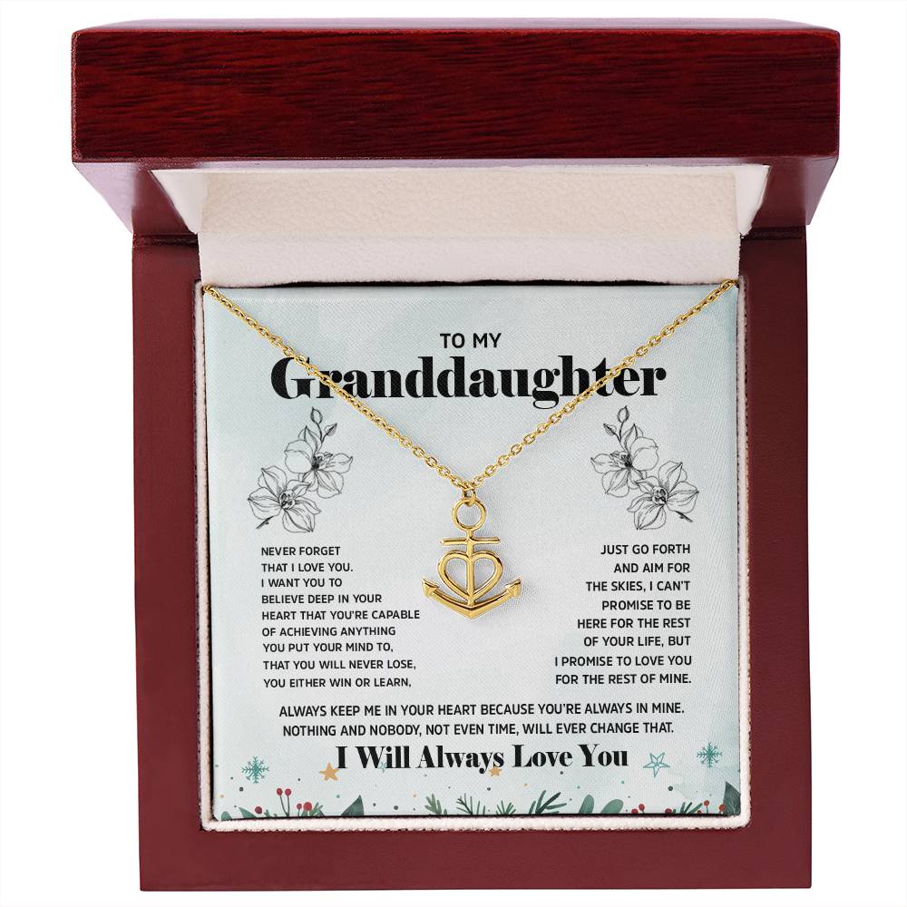 Anchor Necklace for Granddaughter - 'To My Granddaughter' Message, Holiday Gift