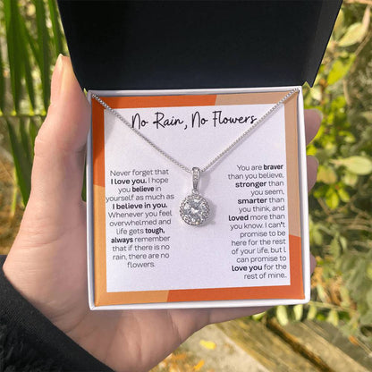 Eternal Hope Necklace with 'No Rain No Flowers' Message - Birthday or Christmas Gift