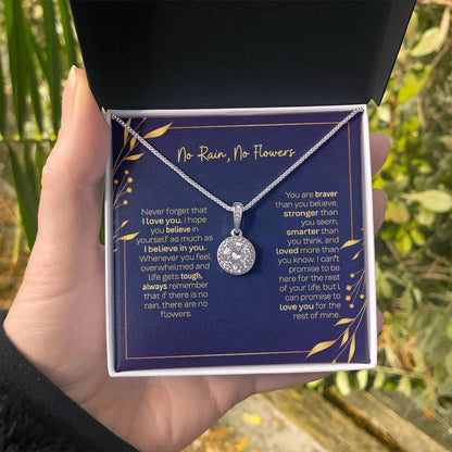 Eternal Hope Necklace with 'No Rain No Flowers' Message - Christmas Gift for Daughter