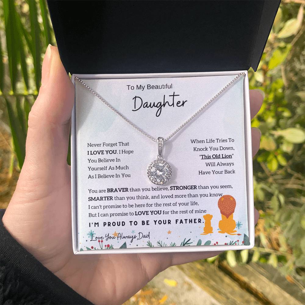 Eternal Hope Necklace with 'To My Daughter - Lion - From Dad' Card for Birthday