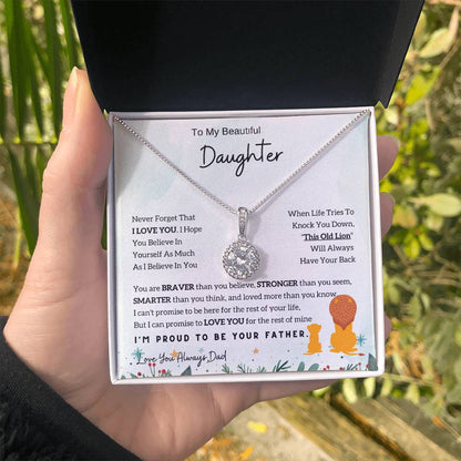 Eternal Hope Necklace with 'To My Daughter - Lion - From Dad' Card for Birthday