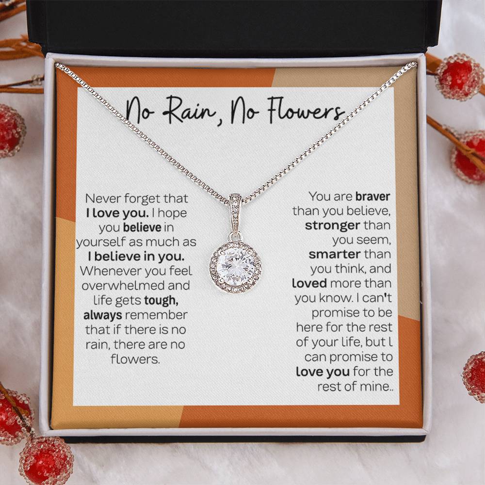 Eternal Hope Necklace with 'No Rain No Flowers' Message - Birthday or Christmas Gift