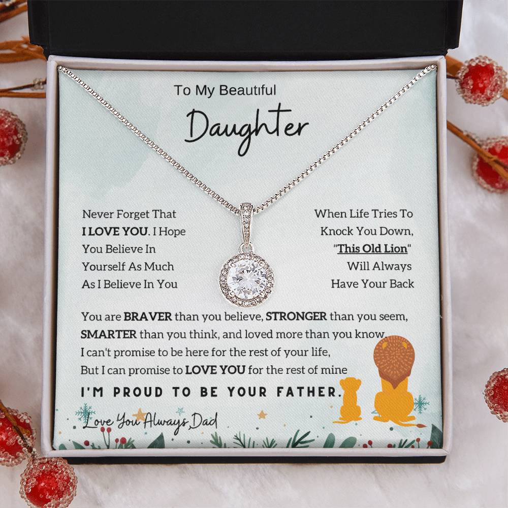 Eternal Hope Necklace with 'To My Daughter - Lion - From Dad' Card for Birthday