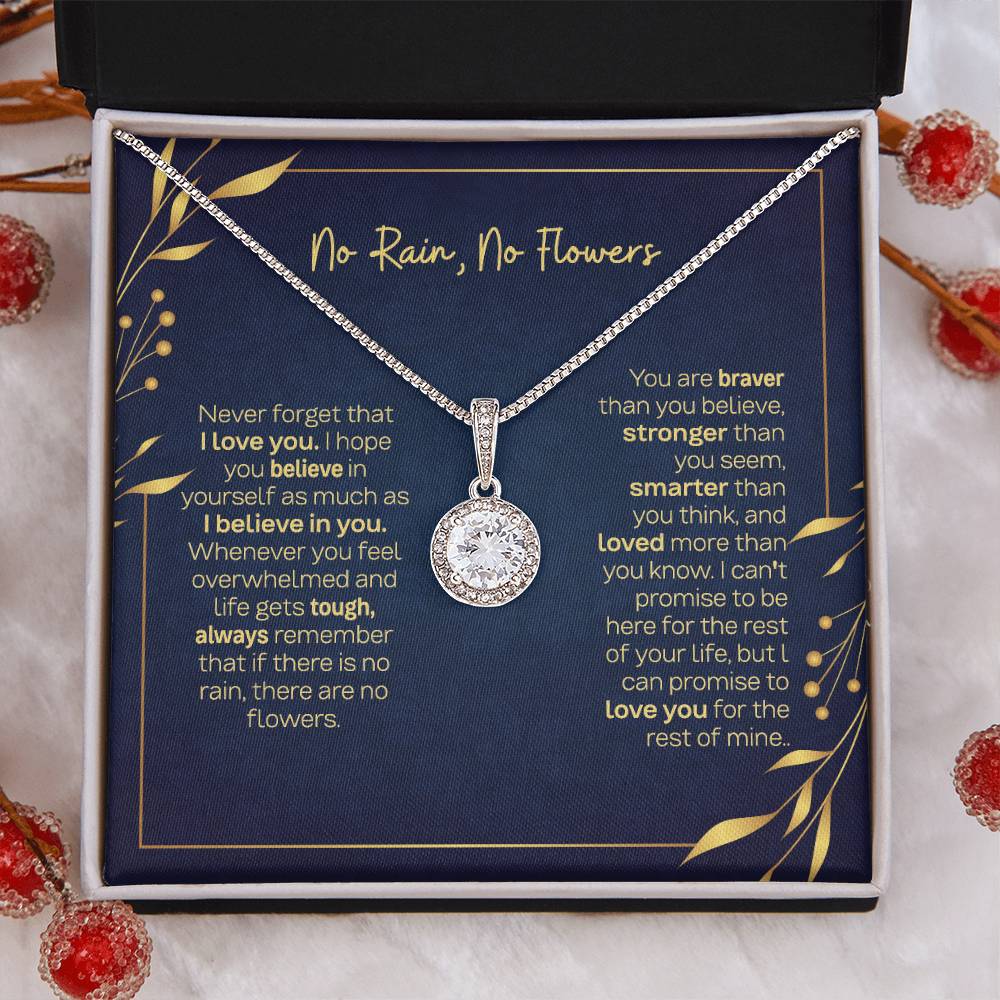 Eternal Hope Necklace with 'No Rain No Flowers' Message - Christmas Gift for Daughter