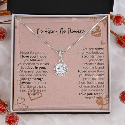 Thoughtful Gift for Daughter - Eternal Hope Necklace with No Rain No Flowers Card