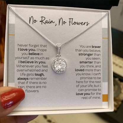 No Rain No Flowers Necklace - Eternal Hope Pendant, Sentimental Gift for Daughter