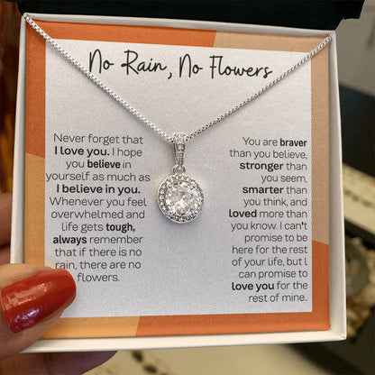 Eternal Hope Necklace with 'No Rain No Flowers' Message - Birthday or Christmas Gift