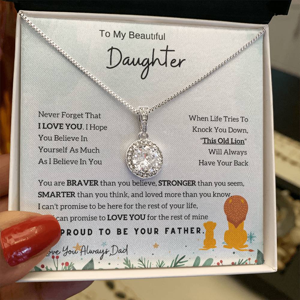 Eternal Hope Necklace with 'To My Daughter - Lion - From Dad' Card for Birthday