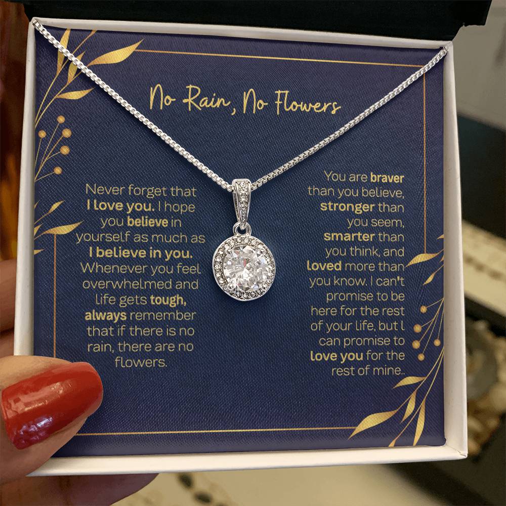 Eternal Hope Necklace with 'No Rain No Flowers' Message - Christmas Gift for Daughter