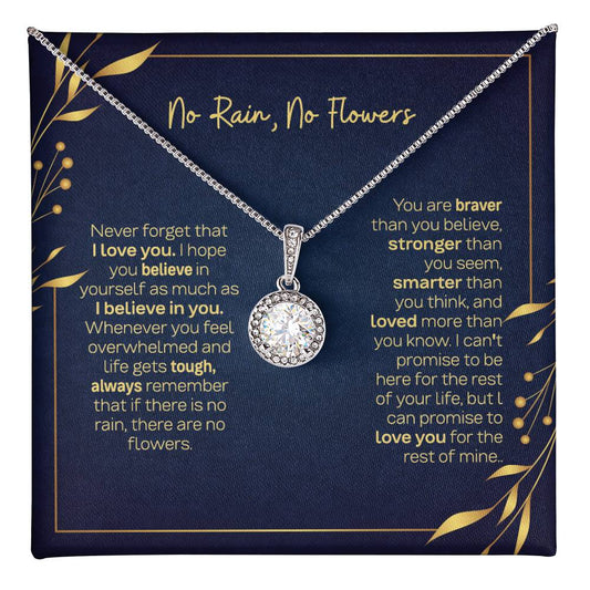 Eternal Hope Necklace with 'No Rain No Flowers' Message - Christmas Gift for Daughter