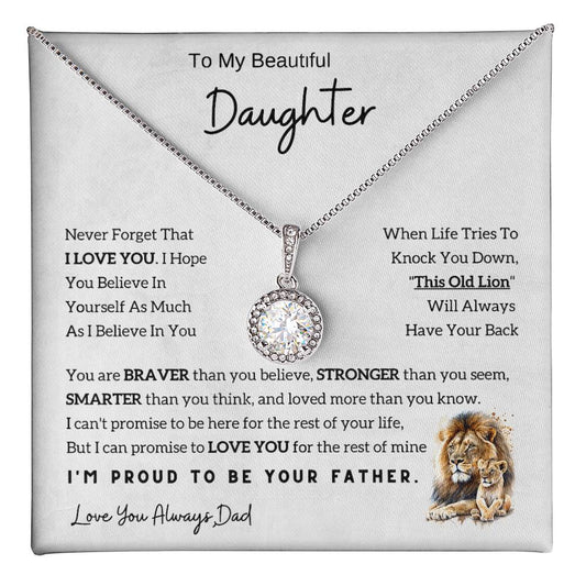 Eternal Hope Necklace with 'To My Daughter - Lion - From Dad' Message - Christmas Gift