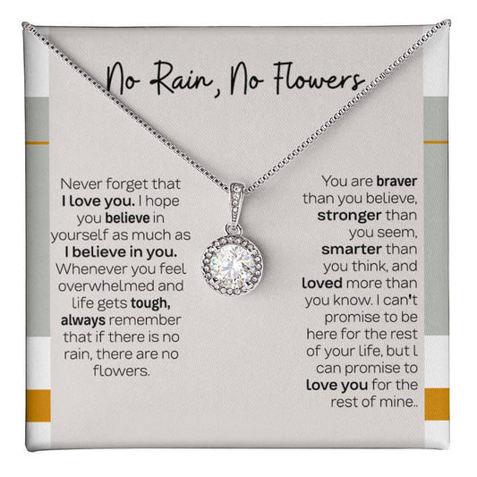 No Rain No Flowers Necklace - Eternal Hope Pendant, Sentimental Gift for Daughter