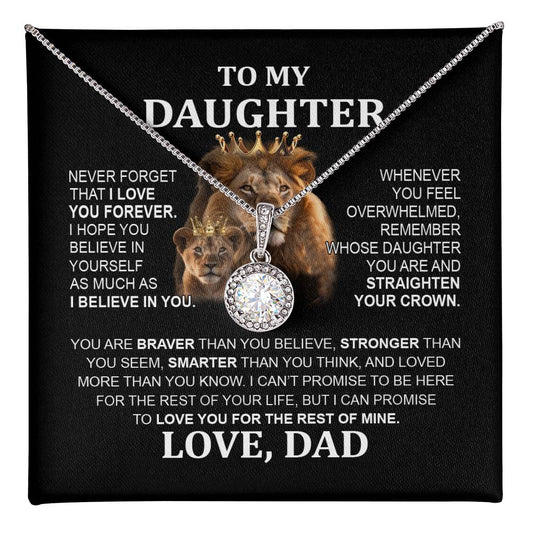 To My Daughter Necklace - Eternal Hope & Lion Design from Dad, Christmas Gift