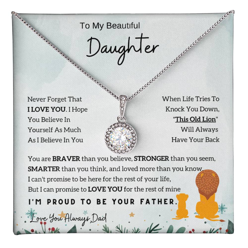 Eternal Hope Necklace with 'To My Daughter - Lion - From Dad' Card for Birthday