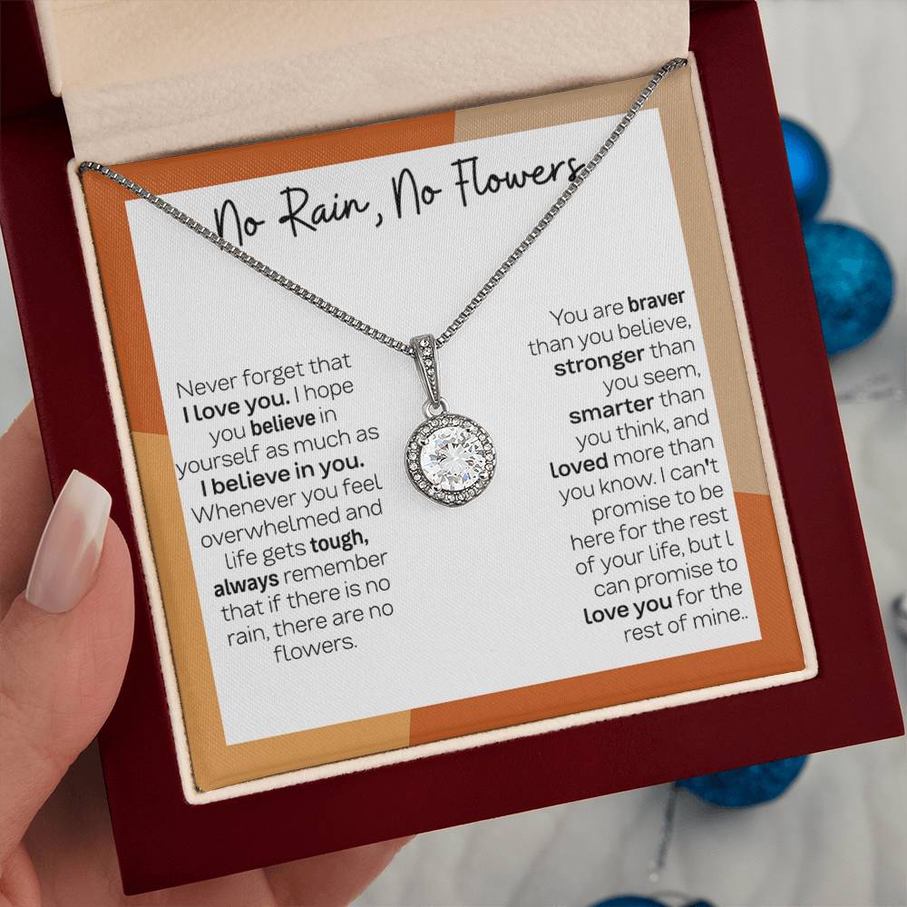 Eternal Hope Necklace with 'No Rain No Flowers' Message - Birthday or Christmas Gift