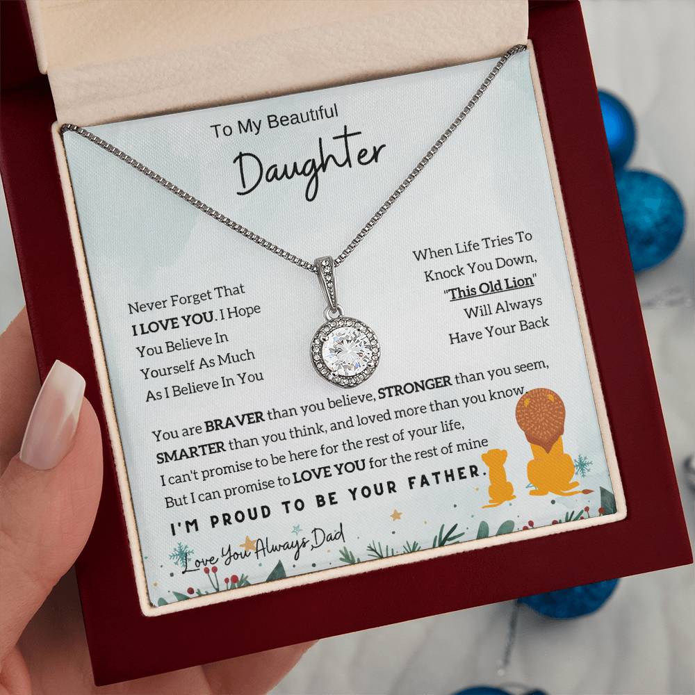 Eternal Hope Necklace with 'To My Daughter - Lion - From Dad' Card for Birthday