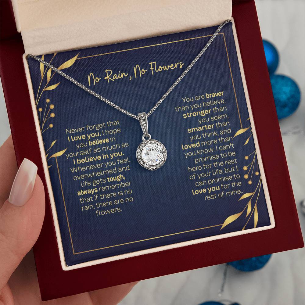 Eternal Hope Necklace with 'No Rain No Flowers' Message - Christmas Gift for Daughter