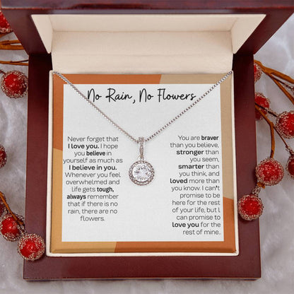 Eternal Hope Necklace with 'No Rain No Flowers' Message - Birthday or Christmas Gift