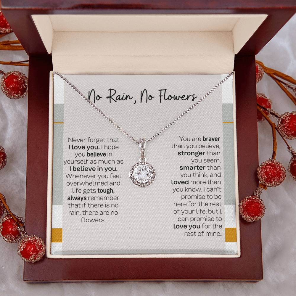 No Rain No Flowers Necklace - Eternal Hope Pendant, Sentimental Gift for Daughter