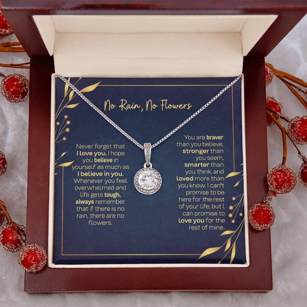 Eternal Hope Necklace with 'No Rain No Flowers' Message - Christmas Gift for Daughter