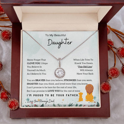 Eternal Hope Necklace with 'To My Daughter - Lion - From Dad' Card for Birthday