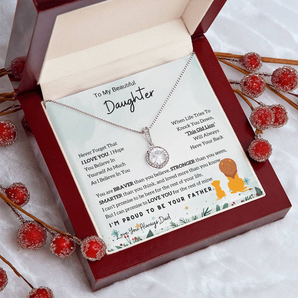 Eternal Hope Necklace with 'To My Daughter - Lion - From Dad' Card for Birthday