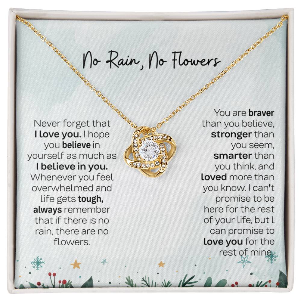 No Rain No Flowers Necklace - Heartfelt Gift for Daughter, Love Knot Necklace from Parents