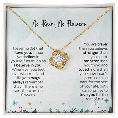 No Rain No Flowers Necklace - Heartfelt Gift for Daughter, Love Knot Necklace from Parents