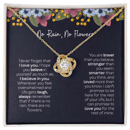 No Rain No Flowers Necklace - Love Knot Necklace for Daughter, Gift from Dad & Mom