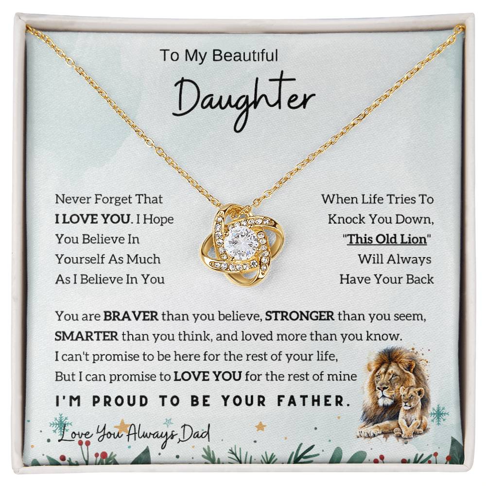 Gift for Daughter from Dad - Lion and Love Knot Necklace for Special Moments